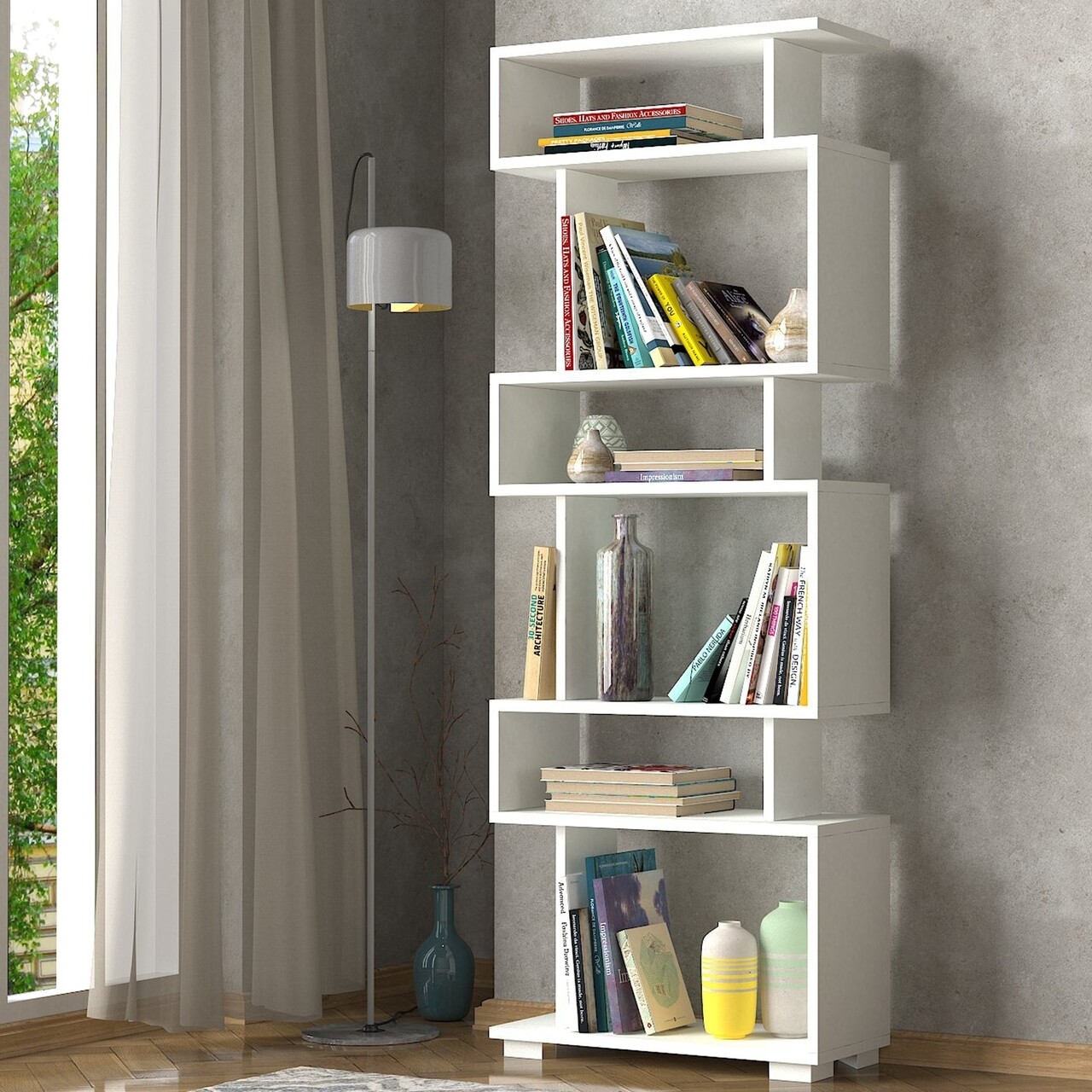 Biblioteca Blok, Woody Fashion, 60x19.5x165 cm, alb - imagine 5